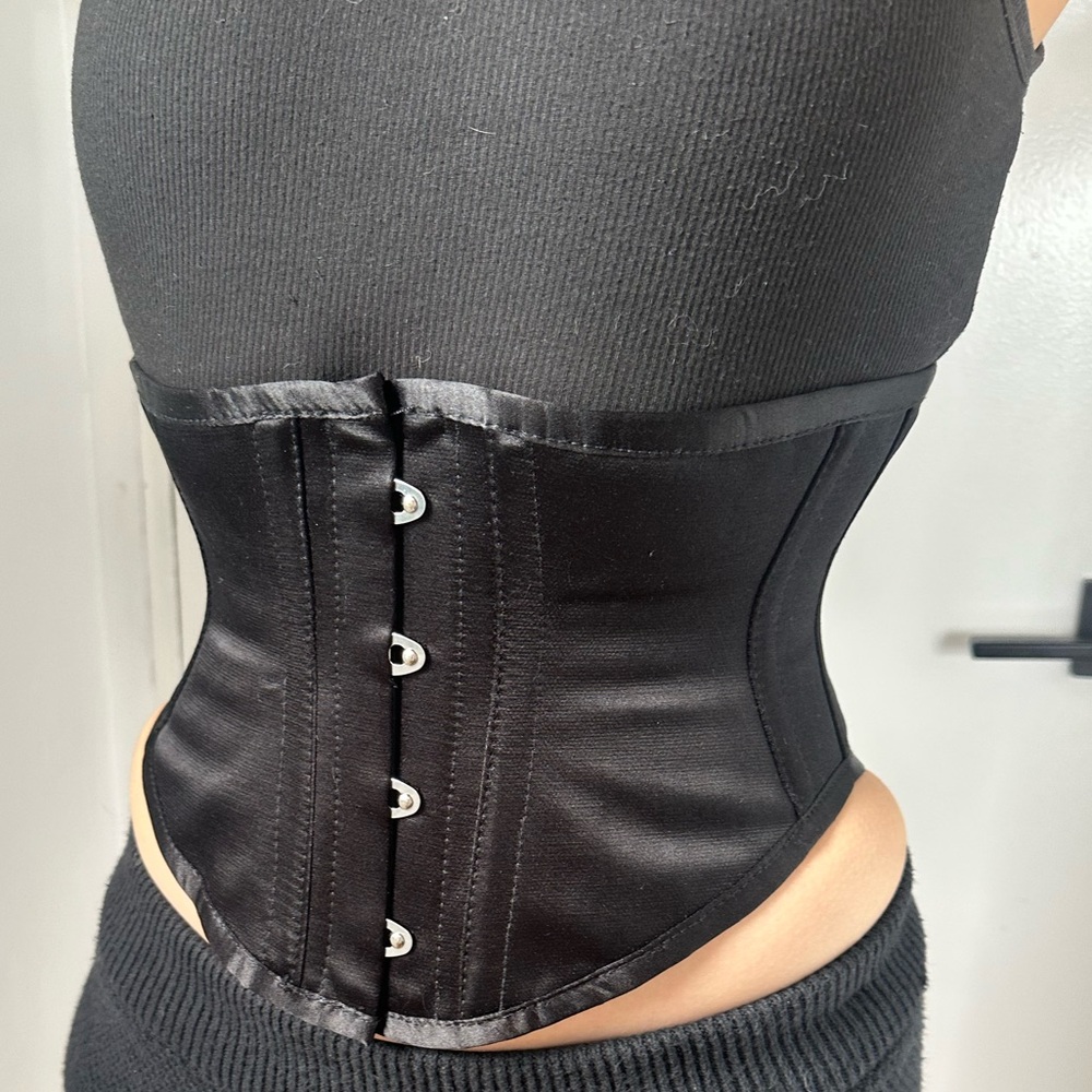 Black Silk Satin Corset Waist Cincher